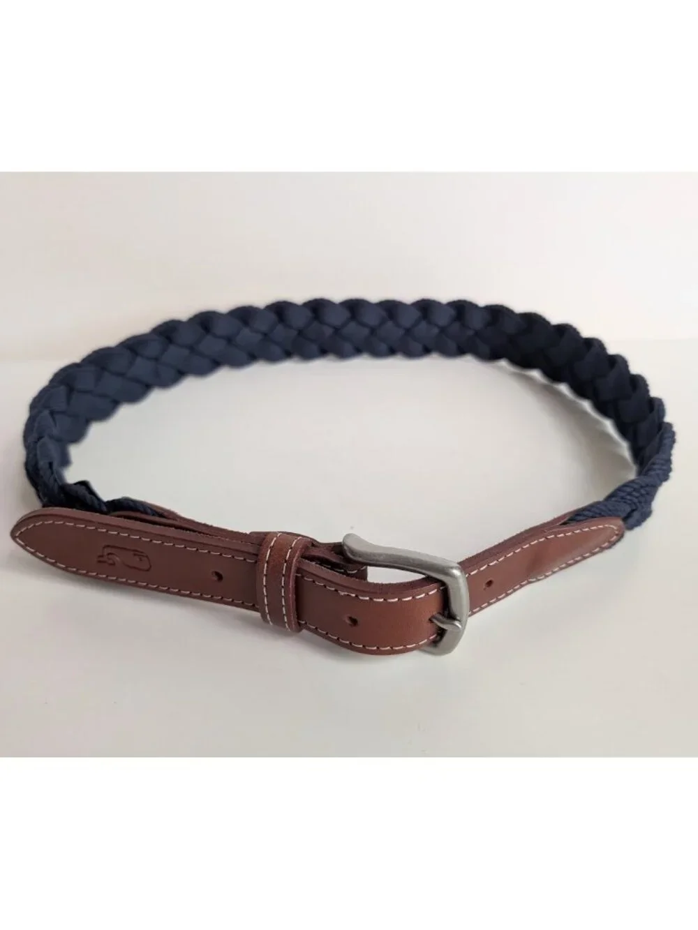 Vineyard Vines Mens Leather & Braided Rope Club Belt Navy Color Size:34 NWOT
